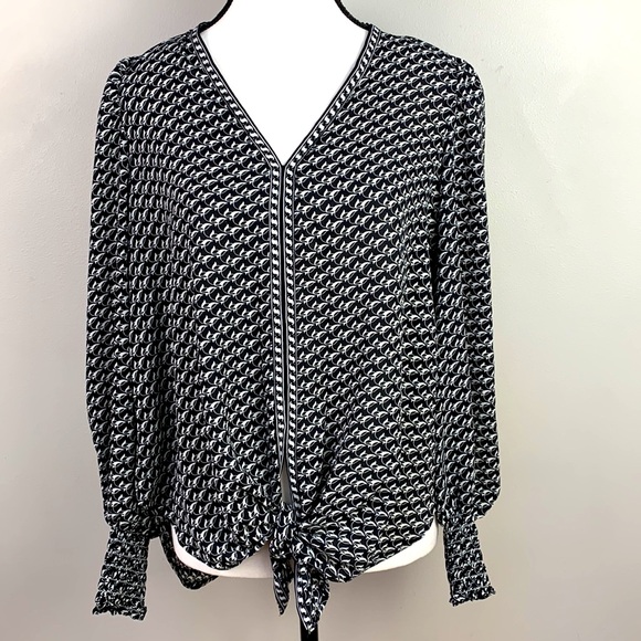 Max Studio Tops - Max Studio Chic Black & White Tie Front Geometric Blouse